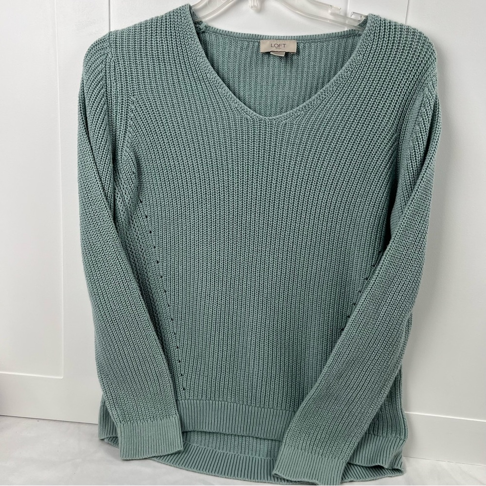 LOFT Women's V-Neck Sweater in Light Blue